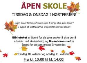 Bildet viser ein info-plakat om Open skule. Klikk på denne saka for å komme til Instagram-oppslaget.