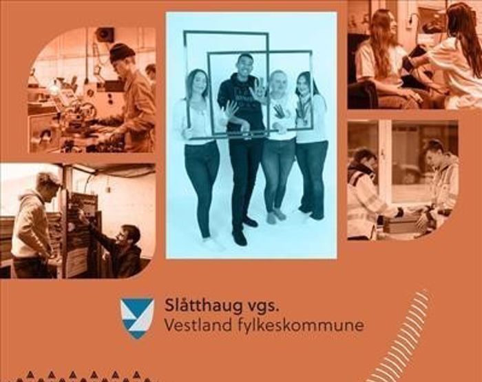 Eit utsnitt frå forsida på brosjyren, med bilde av elevar i ulike undervisningssituasjonar.