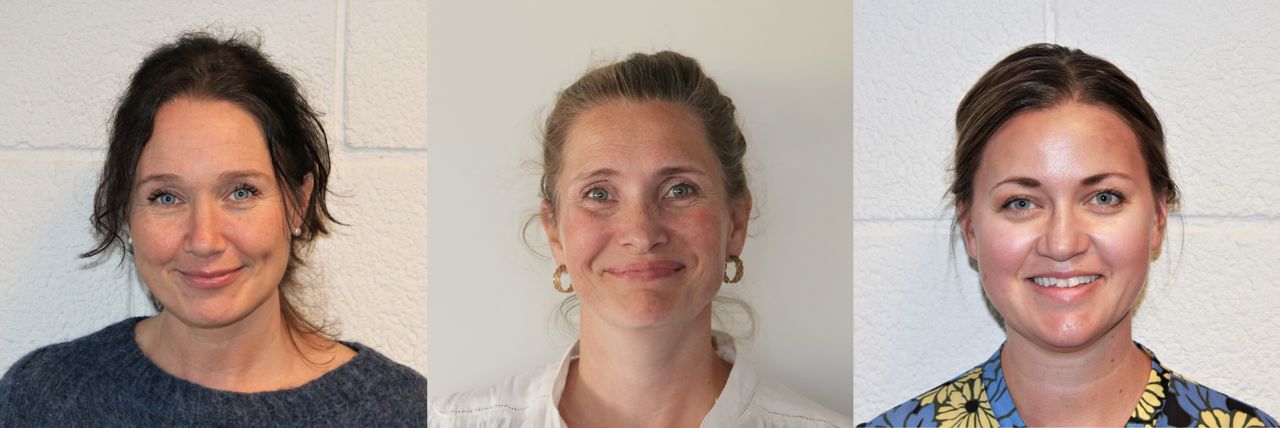 Bilde av Trude, Kristine og Ingrid i skulehelsetenesta på Slåtthaug vgs.